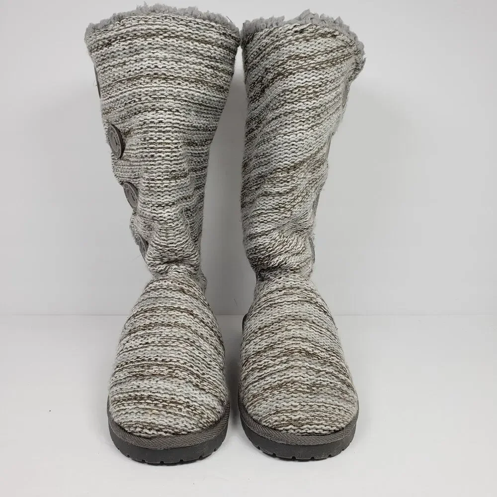 Muk Luks Liza Womens Size 9 Gray Knit Pull On Side Buttons Casual Slipper Boots